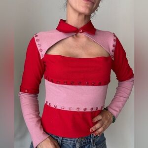 Tyler McGillivary Red and Pink Buttoned Long Sleeve Multiple Lengths Top Small